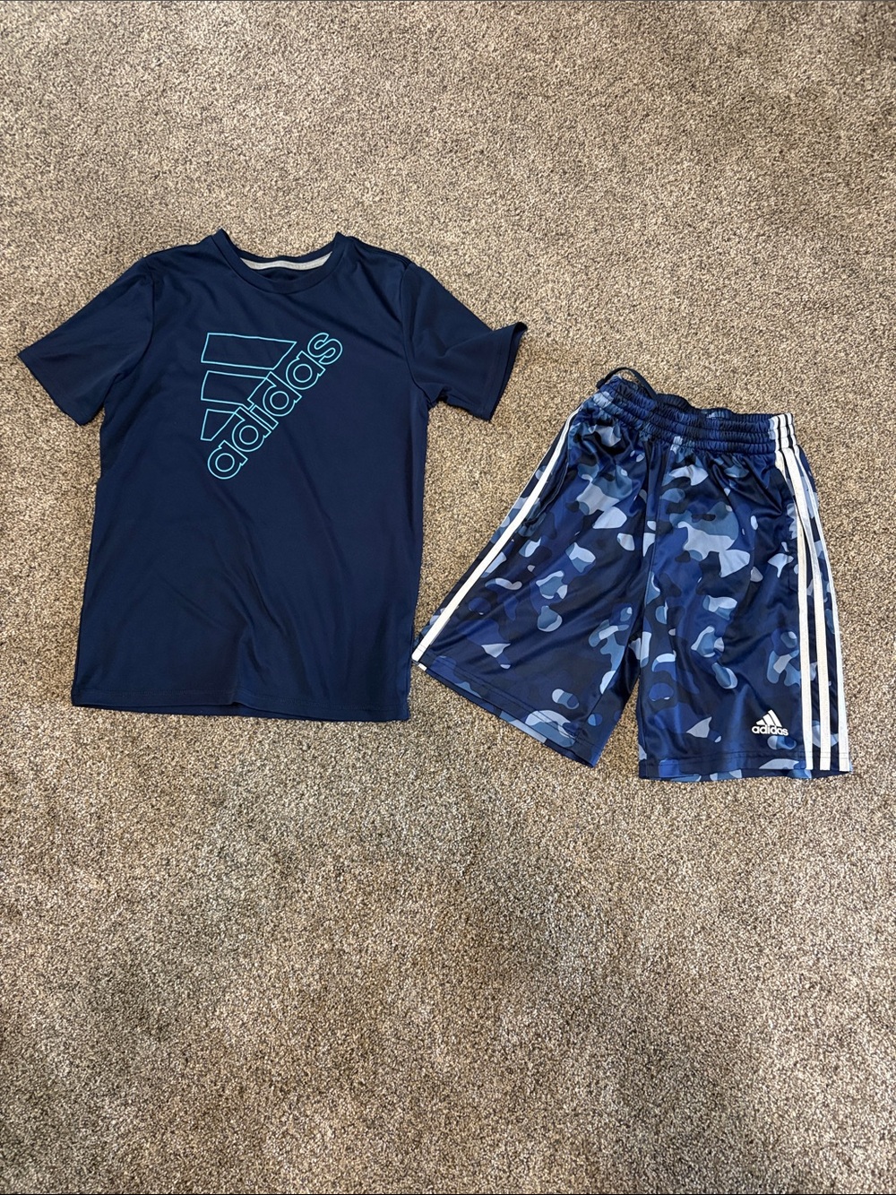 Boys adidas Navy Tee with Blue Camo Athletic Shorts Set Size Medium 10/12
